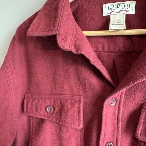 L.L. Bean Vintage Chamois Cloth Button Up Shirt L Red Maroon - Picture 3 of 7